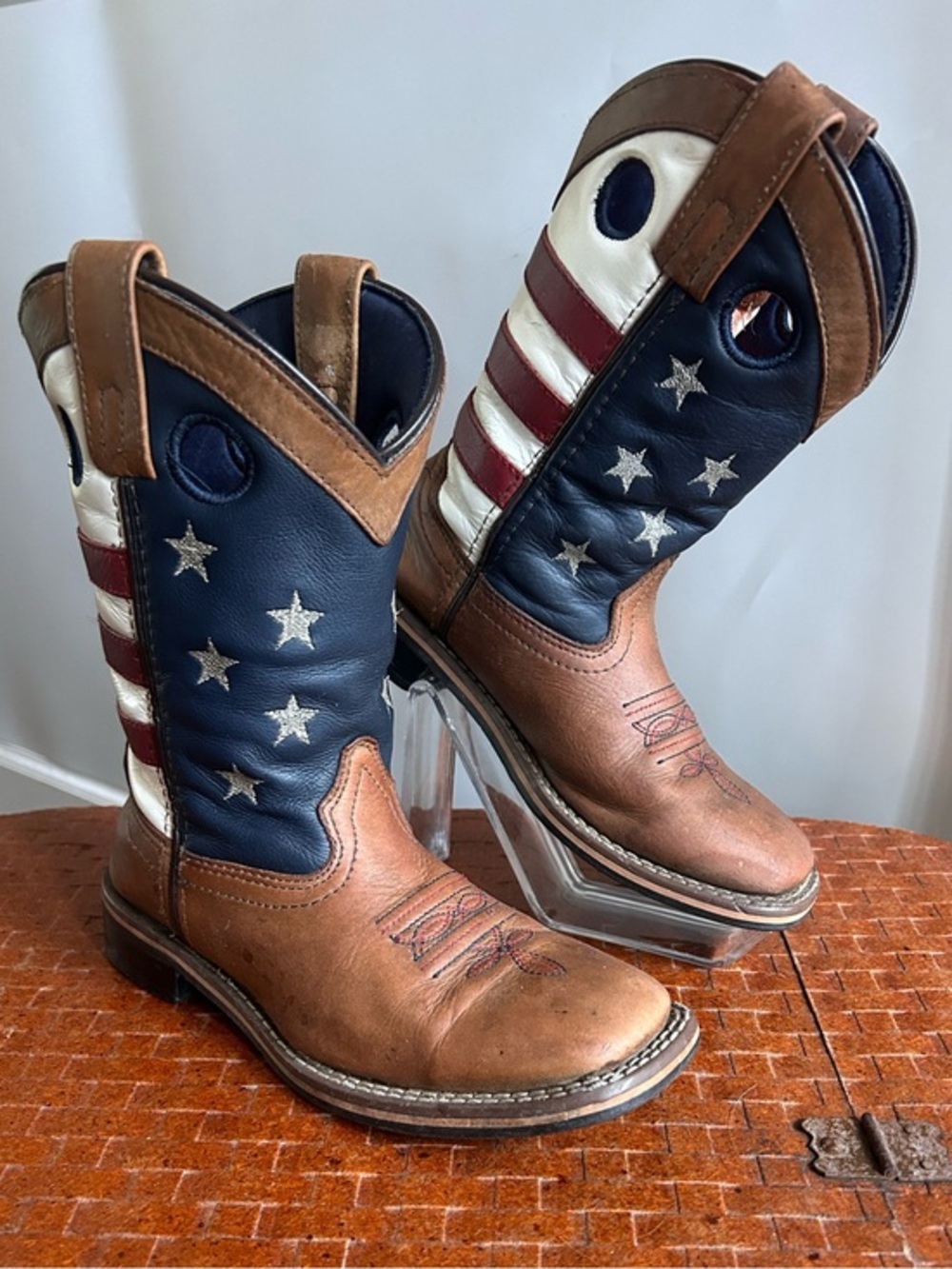 Smoky Mountain Kid Stars Stripes Cowboy Boots American Flag Sz1 Leather Western